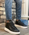 Shoecide Sb0312 Bağcıklı Yüksek Siyah Beyaz Taban Erkek Tarz Spor Bot