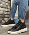 Shoecide Sb0312 Bağcıklı Yüksek Siyah Beyaz Taban Erkek Tarz Spor Bot