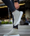 Shoecide Sb0318 Bağcıklı Erkek Yüksek Taban Gri Taban Spor Bot