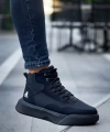 Shoecide Sb0318 Bağcıklı Erkek Yüksek Taban Siyah Taban Spor Bot