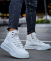 Shoecide Sb0321 Gizli Bağcıklı Erkek Yüksek Taban Beyaz Spor Bot