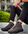 Shoecide Sb0321 Gizli Bağcıklı Erkek Yüksek Taban Kahverengi Spor Bot