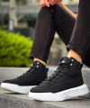Shoecide Sb0321 Gizli Bağcıklı Erkek Yüksek Taban Siyah Beyaz Spor Bot