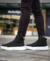 Shoecide Sb0321 Gizli Bağcıklı Erkek Yüksek Taban Siyah Beyaz Spor Bot