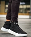 Shoecide Sb0321 Gizli Bağcıklı Erkek Yüksek Taban Siyah Beyaz Spor Bot