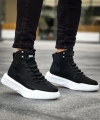 Shoecide Sb0321 Gizli Bağcıklı Erkek Yüksek Taban Siyah Beyaz Spor Bot