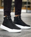 Shoecide Sb0321 Gizli Bağcıklı Erkek Yüksek Taban Siyah Beyaz Spor Bot