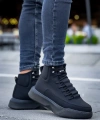 Shoecide Sb0321 Gizli Bağcıklı Erkek Yüksek Taban Siyah Spor Bot