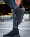 Shoecide Sb0321 Gizli Bağcıklı Erkek Yüksek Taban Siyah Spor Bot