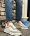 Shoecide Sb0327 Boa Kalın Yüksek Taban Beyaz Gri Bağcıklı Spor Erkek Ayakkabı