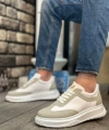 Shoecide Sb0327 Boa Kalın Yüksek Taban Beyaz Gri Bağcıklı Spor Erkek Ayakkabı