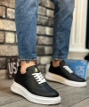 Shoecide Sb0327 Boa Kalın Yüksek Taban Siyah  Bağcıklı Spor Erkek Ayakkabı