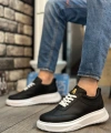 Shoecide Sb0327 Boa Kalın Yüksek Taban Siyah  Bağcıklı Spor Erkek Ayakkabı