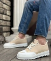 Shoecide Sb0328 Boa Kalın Yüksek Taban Smile Desenli Krem Spor Erkek Ayakkabı