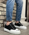 Shoecide Sb0328 Boa Kalın Yüksek Taban Smile Desenli Siyah Beyaz Spor Erkek Ayakkabı