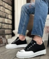 Shoecide Sb0328 Boa Kalın Yüksek Taban Smile Desenli Siyah Beyaz Spor Erkek Ayakkabı