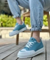 Shoecide Sb0328 Boa Kalın Yüksek Taban Smile Desenli Turkuaz Spor Erkek Ayakkabı