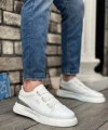 Shoecide Sb0329 3 Bant Beyaz Gümüş Detaylı Kalın Taban Casual Erkek Ayakkabı