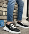 Shoecide Sb0329 3 Bant Siyah Beyaz Detaylı Kalın Taban Casual Erkek Ayakkabı
