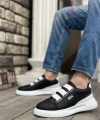 Shoecide Sb0329 3 Bant Siyah Beyaz Detaylı Kalın Taban Casual Erkek Ayakkabı