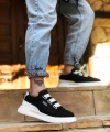 Shoecide Sb0329 3 Bant Siyah Beyaz Detaylı Kalın Taban Casual Erkek Ayakkabı