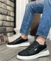 Shoecide Sb0329 3 Bant Siyah Gümüş Detaylı Kalın Taban Casual Erkek Ayakkabı