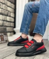 Shoecide Sb0329 3 Bant Siyah Kırmızı Detaylı Kalın Taban Casual Erkek Ayakkabı