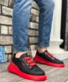Shoecide Sb0329 3 Bant Siyah Kırmızı Kalın Taban Casual Erkek Ayakkabı