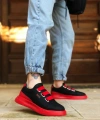 Shoecide Sb0329 3 Bant Siyah Kırmızı Kalın Taban Casual Erkek Ayakkabı