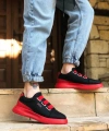 Shoecide Sb0329 3 Bant Siyah Kırmızı Kalın Taban Casual Erkek Ayakkabı