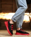 Shoecide Sb0329 3 Bant Siyah Kırmızı Kalın Taban Casual Erkek Ayakkabı