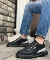 Shoecide Sb0329 3 Bant Siyah Tabanlı Gümüş Detaylı Kalın Taban Casual Erkek Ayakkabı