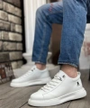 Shoecide Sb0331 Bağcıklı Erkek Yüksek Taban Beyaz Cilt  Spor Ayakkabı