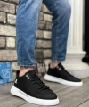 Shoecide Sb0331 Bağcıklı Erkek Yüksek Taban Cilt Siyah Beyaz Taban Spor Ayakkabı