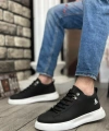 Shoecide Sb0331 Bağcıklı Erkek Yüksek Taban Cilt Siyah Beyaz Taban Spor Ayakkabı