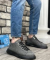 Shoecide Sb0331 Bağcıklı Erkek Yüksek Taban Füme Cilt  Spor Ayakkabı