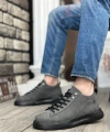 Shoecide Sb0331 Bağcıklı Erkek Yüksek Taban Füme Cilt  Spor Ayakkabı