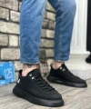 Shoecide Sb0331 Bağcıklı Erkek Yüksek Taban Siyah Cilt  Spor Ayakkabı
