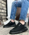 Shoecide Sb0331 Bağcıklı Erkek Yüksek Taban Siyah Cilt  Spor Ayakkabı