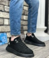 Shoecide Sb0331 Bağcıklı Erkek Yüksek Taban Siyah Süet Siyah Taban Spor Ayakkabı
