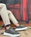 Shoecide Sb0332 Merdiven Desen Bağcıklı Erkek Yüksek Taban Antrasit Cilt Spor Ayakkabı