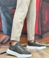 Shoecide Sb0332 Merdiven Desen Bağcıklı Erkek Yüksek Taban Antrasit Cilt Spor Ayakkabı