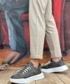 Shoecide Sb0332 Merdiven Desen Bağcıklı Erkek Yüksek Taban Antrasit Cilt Spor Ayakkabı