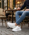Shoecide Sb0332 Merdiven Desen Bağcıklı Erkek Yüksek Taban Beyaz Cilt Spor Ayakkabı