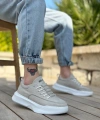 Shoecide Sb0332 Merdiven Desen Bağcıklı Erkek Yüksek Taban Gri Süet Beyaz Taban Spor Ayakkabı