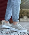 Shoecide Sb0332 Merdiven Desen Bağcıklı Erkek Yüksek Taban Gri Süet Beyaz Taban Spor Ayakkabı