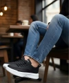 Shoecide Sb0332 Merdiven Desen Bağcıklı Erkek Yüksek Taban Siyah Cilt Beyaz Taban Spor Ayakkabı