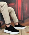 Shoecide Sb0332 Merdiven Desen Bağcıklı Erkek Yüksek Taban Siyah Süet Beyaz Taban Spor Ayakkabı