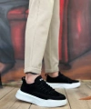 Shoecide Sb0332 Merdiven Desen Bağcıklı Erkek Yüksek Taban Siyah Süet Beyaz Taban Spor Ayakkabı