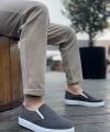 Shoecide Sb0339 Bağcıksız Kadife Gri Beyaz Taban Günlük Erkek Ayakkabı